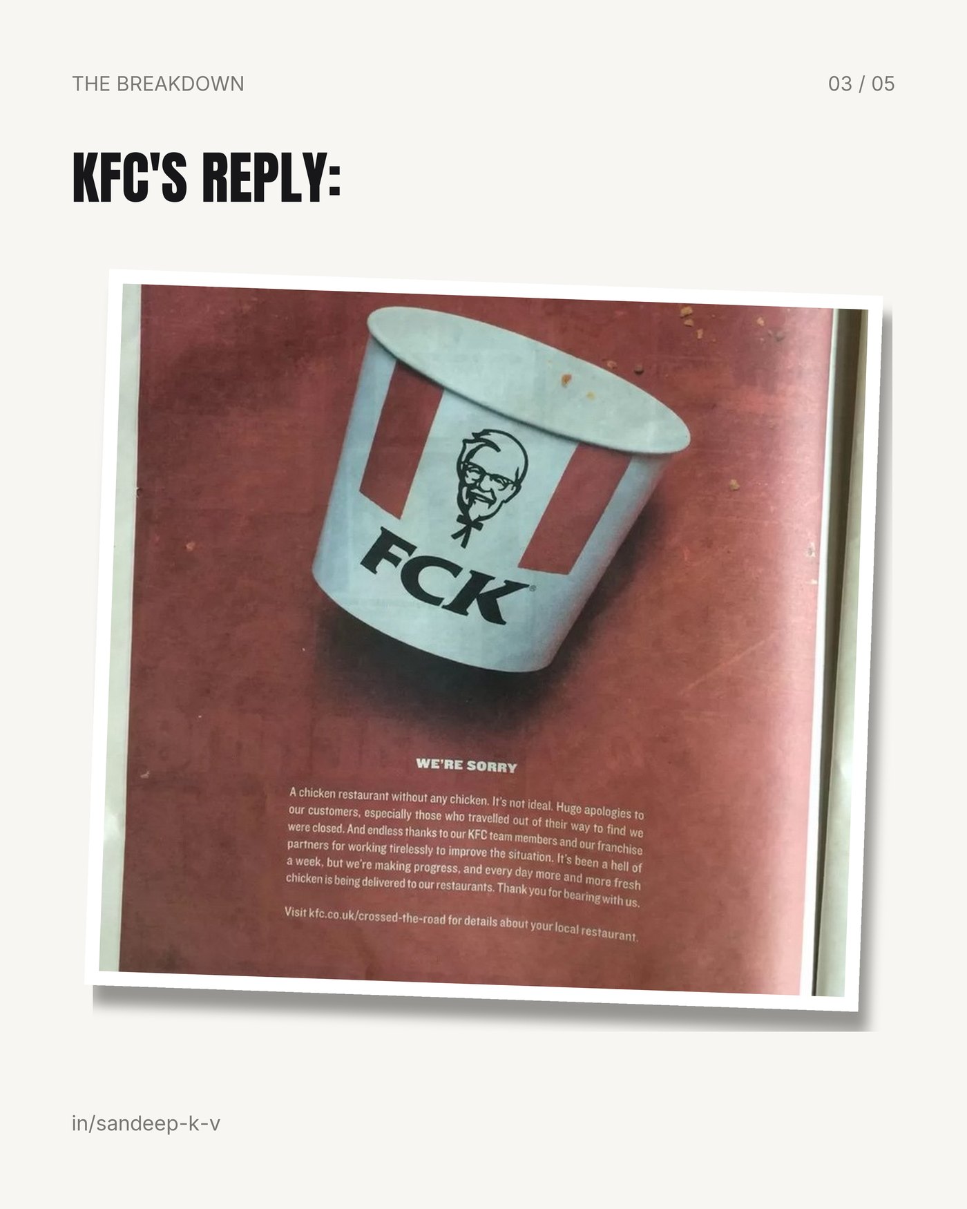 KFC's reply: the FCK bucket apology ad