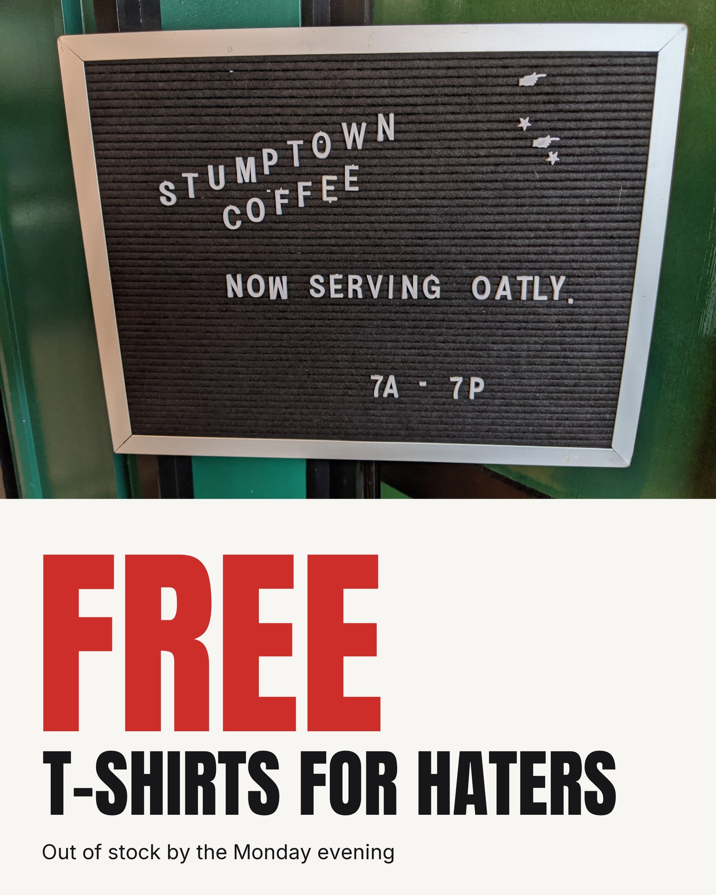 Free T-shirts for haters, out of stock by the Monday evening